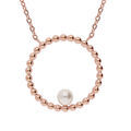 Collier en acier et PVD rose pendentif rond boule avec perle de synth&egrave;se blanche 45+5cm Artemare