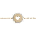 Bracelet en plaqu&eacute; or cha&icirc;ne avec m&eacute;daillon motif coeur ajour&eacute;e contour oxydes blancs 16+2cm