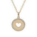 Collier en plaqu&eacute; or cha&icirc;ne avec pendentif rond motif coeur ajour&eacute;e contour oxydes blancs 40+4cm Artemare