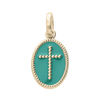 Pendentif en plaqu&eacute; or ovale croix sur fond vert