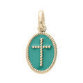 Pendentifs sur Artemare : Pendentif en plaqu&eacute; or ovale croix sur fond vert