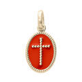 Pendentifs sur Artemare : Pendentif en plaqu&eacute; or ovale croix sur fond corail