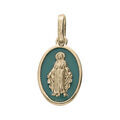 Pendentif en plaqu&eacute; or ovale vierge Miraculeuse sur fond vert Artemare