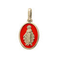 Pendentifs sur Artemare : Pendentif en plaqu&eacute; or ovale vierge Miraculeuse sur fond corail