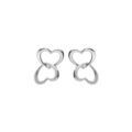 Boucles d'oreille en argent rhodi&eacute; double coeur entrem&eacute;l&eacute; et fermoir poussette