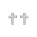 Boucles d'oreille sur Artemare : Boucles d'oreille en argent rhodi&eacute; croix givr&eacute;e et fermoir poussette - 9mm X 6mm