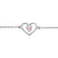 Bracelets sur Artemare : Bracelet en argent platin&eacute; cha&icirc;ne avec coeur et oxyde rose 14+3cm