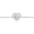 Bracelet en argent rhodi&eacute; cha&icirc;ne avec pastille coeur soleil et oxyde blanc serti 16+2cm