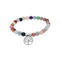 Bracelets sur Artemare : Bracelet extensible en argent rhodi&eacute; avec pierres naturelles Agate multicolore et pastille arbre de vie