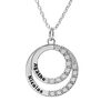 Collier en argent platin&eacute; cha&icirc;ne avec pendentif double cercle pr&eacute;nom &agrave; graver et oxydes blancs sertis 42+3cm