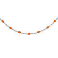 Collier en argent rhodi&eacute; cha&icirc;ne avec perles oranges fluo 40+5cm