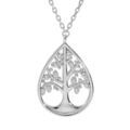 Collier en argent rhodi&eacute; cha&icirc;ne avec pendentif goutte motif arbre de vie oxydes blancs sertis 40+3,5cm