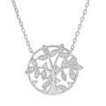 Collier en argent rhodi&eacute; cha&icirc;ne avec rond motif arbre de vie oxydes blancs sertis 39+2,5cm