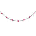 Sautoir en argent rhodi&eacute; avec perles rose fluo 60+10cm