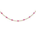 Sautoir argent et dore jaune avec olives couleur rose fluo 60+10cm