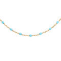 Colliers sur Artemare : Sautoir en argent et dorure jaune avec olives couleur turquoise 60+10cm