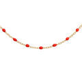 Colliers sur Artemare : Sautoir en argent et dorure jaune avec olives couleur rouge 60+10cm