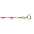 Cha&icirc;ne de cheville en argent et dorure jaune avec perles rose fluo 23+3cm