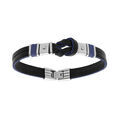 Bracelet en acier et cordon de cuir noir noeud central avec cordon bleu 20,5cm+1,5cm double fermoir Artemare