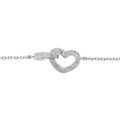 Bracelet en acier cha&icirc;ne avec double coeur et oxydes blancs sertis 15+3cm