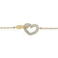 Bracelet en acier et PVD jaune cha&icirc;ne avec double coeur et oxydes blancs sertis 15+3cm