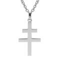 Collier en acier cha&icirc;ne avec pendentif croix de Lorraine satin&eacute;e 30mmx19mm - 50+5cm