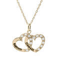 Collier en plaqu&eacute; or double coeur pr&eacute;noms &agrave; graver avec oxydes blancs sertis 42+3cm Artemare