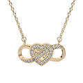 Colliers sur Artemare : Collier en plaqu&eacute; or cha&icirc;ne avec motif infini et coeur entrelac&eacute; oxydes blancs sertis 40+4cm