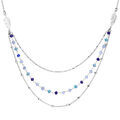 Collier en argent rhodi&eacute; cha&icirc;ne 3 rangs et pierres tons bleus 42+3cm Artemare