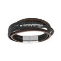 Bracelet en acier multi fils cuir marron, noir et bleu 20cm + 1cm double fermoir Artemare