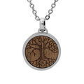 Collier en acier cha&icirc;ne avec pendentif centre bois motif arbre de vie 50+5cm Artemare