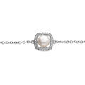 Bracelets sur Artemare : Bracelet en argent rhodi&eacute; cha&icirc;ne avec carr&eacute; d'oxydes blancs et Perle de culture d'eau douce blanche 16+3cm