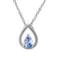 Collier en argent rhodi&eacute; cha&icirc;ne avec pendentif goutte et oxyde bleu ciel serti 40+4cm Artemare