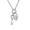 Collier en argent rhodi&eacute; cha&icirc;ne avec pendentif clef et cadenas lisse 40+4cm Artemare