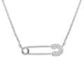 Collier en argent rhodi&eacute; cha&icirc;ne avec &eacute;pingle &agrave; nourrice oxydes blancs sertis 39,5+5cm Artemare