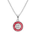 Collier en argent rhodi&eacute; cha&icirc;ne avec pendentif rond centre oxyde blanc et contour oxydes rectangulaires roses 40+5cm