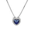Collier en argent rhodi&eacute; avec pendentif coeur oxyde bleu fonc&eacute; et contour oxydes blancs sertis 42+3cm