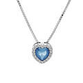 Collier en argent rhodi&eacute; avec pendentif coeur oxyde bleu ciel et contour oxydes blancs sertis 42+3cm Artemare