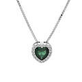 Collier en argent rhodi&eacute; avec pendentif coeur oxyde vert et contour oxydes blancs sertis 42+3cm Artemare