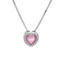Collier en argent rhodi&eacute; avec pendentif coeur oxyde rose et contour oxydes blancs sertis 42+3cm