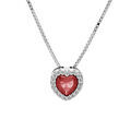 Collier en argent rhodi&eacute; avec pendentif coeur oxyde fushia et contour oxydes blancs sertis 42+3cm