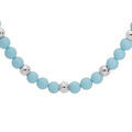Colliers sur Artemare : Collier en argent rhodi&eacute; maille rectangulaire et chute de perles bleues 42+3cm