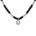Colliers sur Artemare : Collier en argent rhodi&eacute; pierres facet&eacute;es noires et pampille oxyde blanc serti 42+3cm