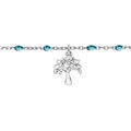 Chaine sur Artemare : Cha&icirc;ne de cheville en argent rhodi&eacute; perles bleu tranparent et arbre de vie 23+3cm