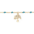 Chaine sur Artemare : Cha&icirc;ne de cheville en argent et dorure jaune perles bleu tranparent et arbre de vie 23+3cm
