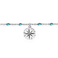 Chaine sur Artemare : Cha&icirc;ne de cheville en argent rhodi&eacute; perles bleu transparent et soleil diamant&eacute; 23+3cm