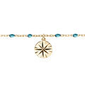 Cha&icirc;ne de cheville en argent et dorure jaune perles bleu transparent et pastille diamant&eacute; 23+3cm Artemare