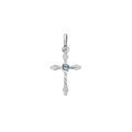 Pendentifs sur Artemare : Pendentif en argent rhodi&eacute; croix fine diamant&eacute; avec oxyde bleu ciel
