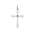 Pendentif en argent rhodi&eacute; croix lisse avec oxyde rouge au centre