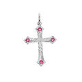 Pendentif en argent rhodi&eacute; croix diamant&eacute; oxydes rose